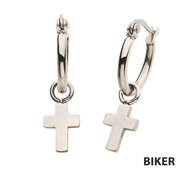 Stainless Steel Hoop with Cross Dangle Earrings