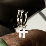 Stainless Steel Hoop with Cross Dangle Earrings