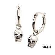 Stainless Steel Hoop with Skull Dangle Earrings