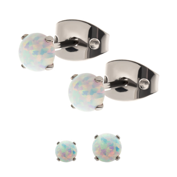 20g Titanium Post and Butterfly Back with 4-Prong Opal Stud Earrings