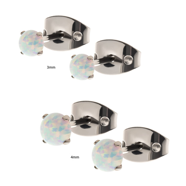 20g Titanium Post and Butterfly Back with 4-Prong Opal Stud Earrings