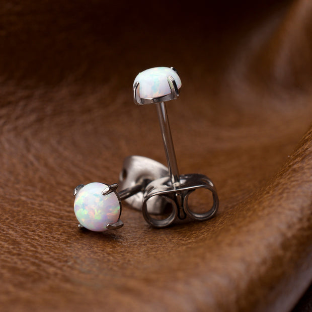 20g Titanium Post and Butterfly Back with 4-Prong Opal Stud Earrings