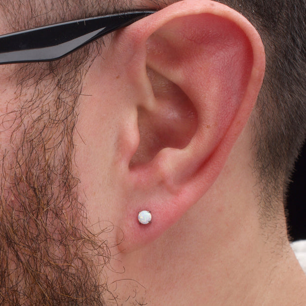20g Titanium Post and Butterfly Back with 4-Prong Opal Stud Earrings