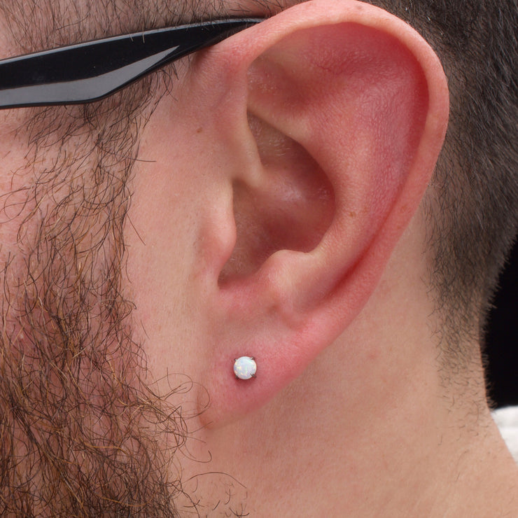 20g Titanium Post and Butterfly Back with 4-Prong Opal Stud Earrings