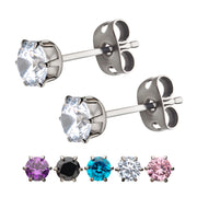 20g Titanium Post and Butterfly Back with 6-Prong Gem Stud Earrings