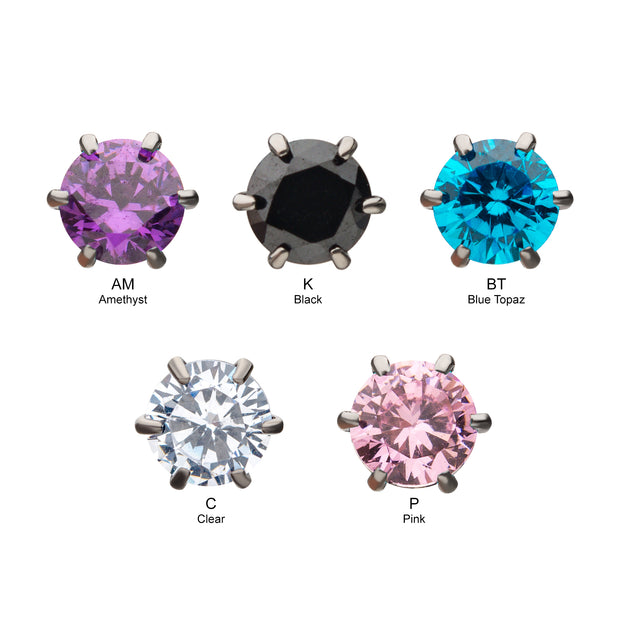 20g Titanium Post and Butterfly Back with 6-Prong Gem Stud Earrings