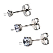 20g Titanium Post and Butterfly Back with 6-Prong Gem Stud Earrings