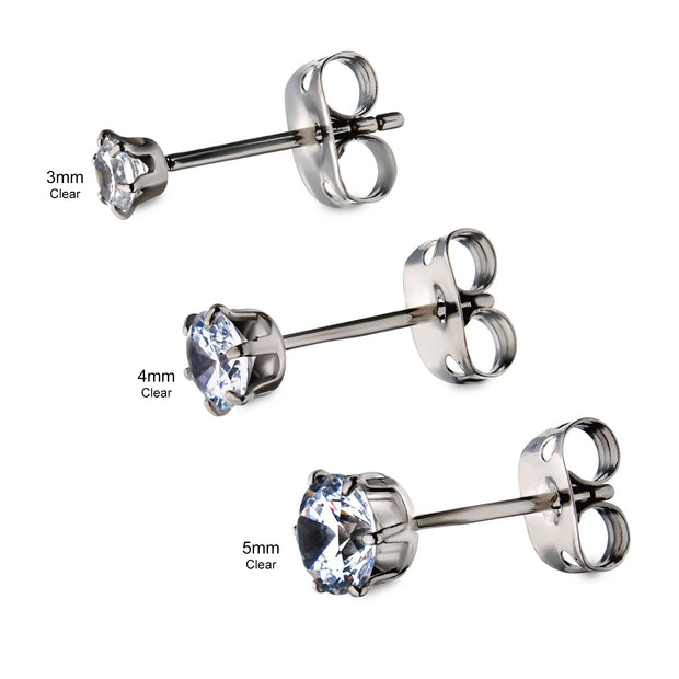 20g Titanium Post and Butterfly Back with 6-Prong Gem Stud Earrings