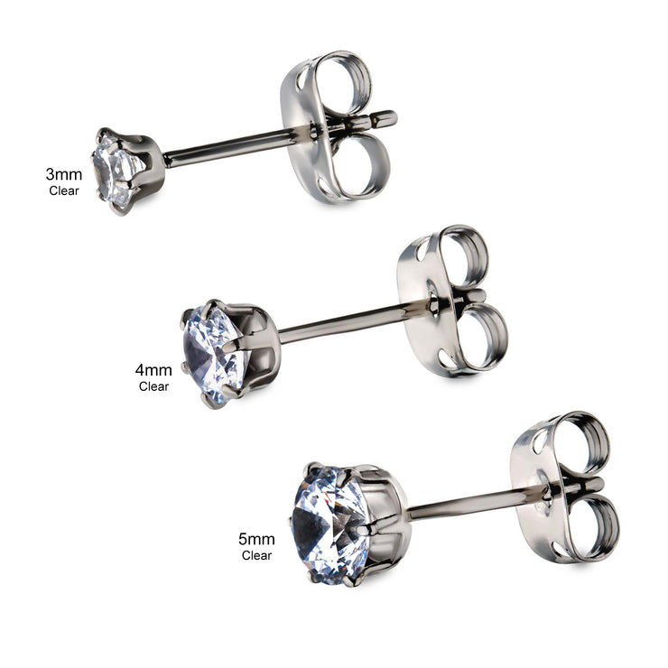 20g Titanium Post and Butterfly Back with 6-Prong Gem Stud Earrings