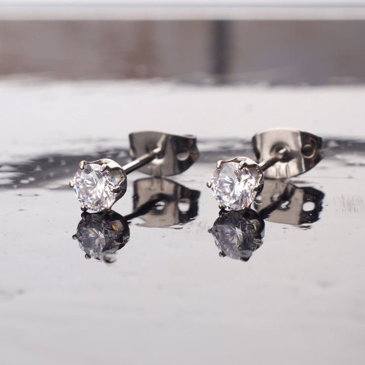 20g Titanium Post and Butterfly Back with 6-Prong Gem Stud Earrings