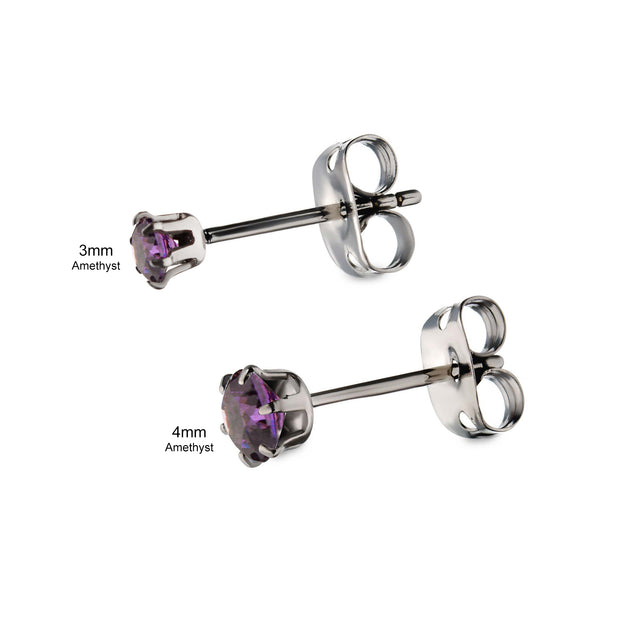 20g Titanium Post and Butterfly Back with 6-Prong Gem Stud Earrings