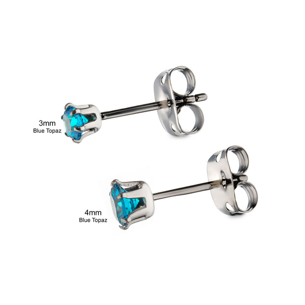20g Titanium Post and Butterfly Back with 6-Prong Gem Stud Earrings