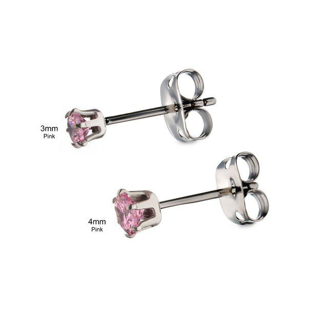 20g Titanium Post and Butterfly Back with 6-Prong Gem Stud Earrings