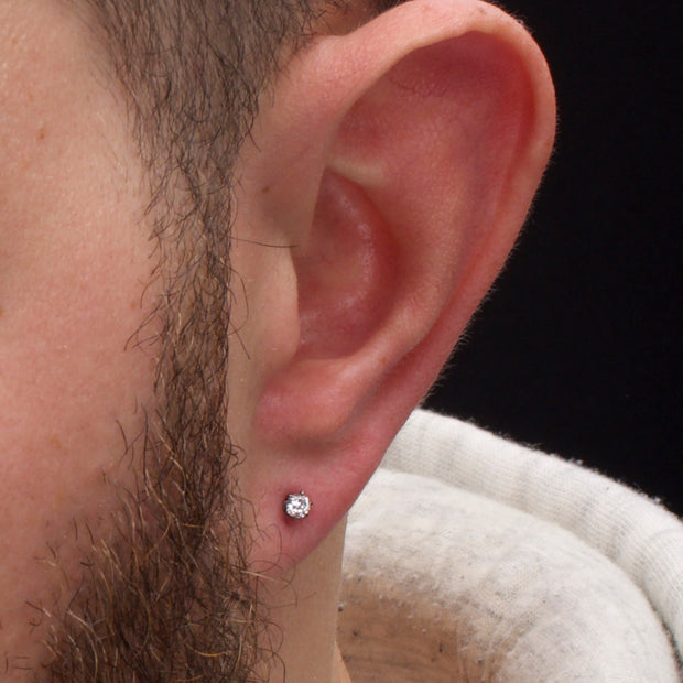 20g Titanium Post and Butterfly Back with 6-Prong Gem Stud Earrings