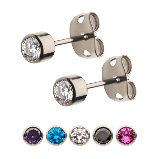 20g Titanium Post and Butterfly Back with Bezel Set Gem Stud Earrings