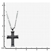Black Oxidized Stainless Steel Grooved Square Cross Pendant with Figaro Chain