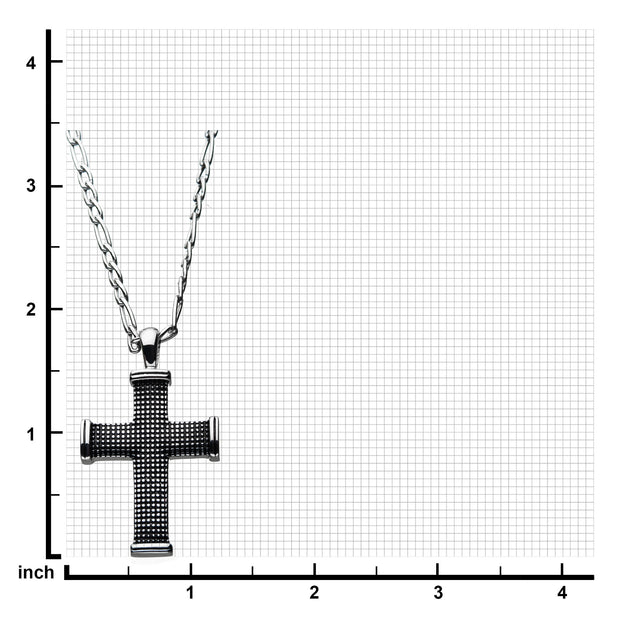 Black Oxidized Stainless Steel Grooved Square Cross Pendant with Figaro Chain