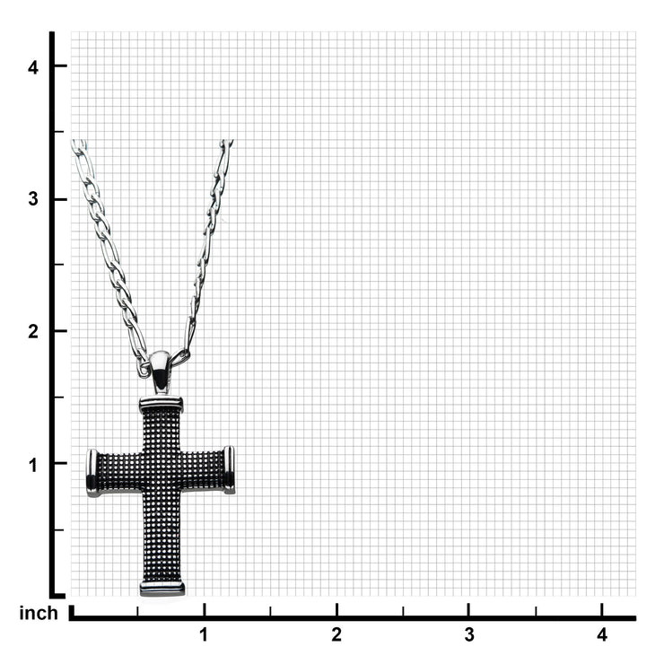 Black Oxidized Stainless Steel Grooved Square Cross Pendant with Figaro Chain