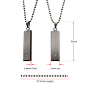 Stainless Steel with 2mm Clear CZ Tag Pendant with Ball Chain