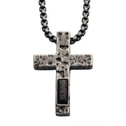 Stainless Steel Silver IP Cross Pendant with Lava Stone Pendant