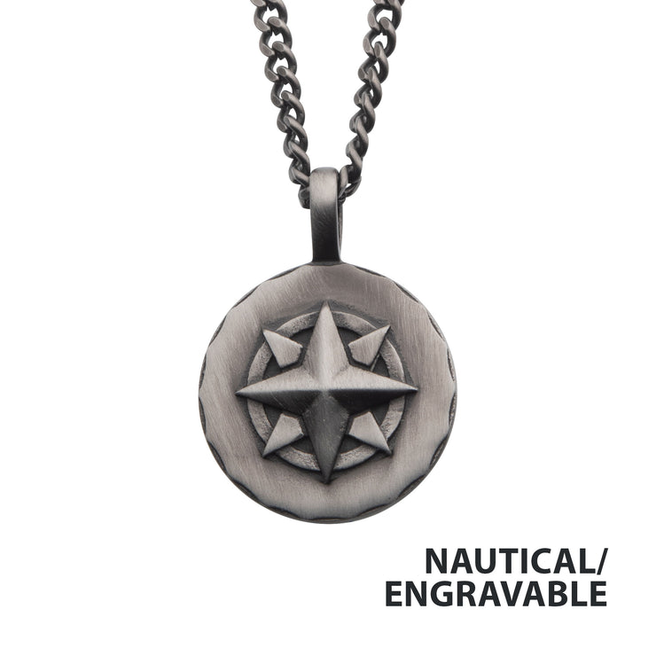 Gun Metal IP Engravable Compass Medallion Pendant with Chains for Grads