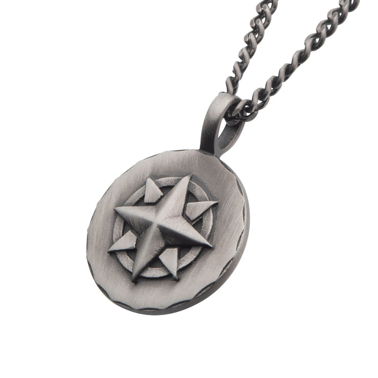 Gun Metal IP Engravable Compass Medallion Pendant with Chains for Grads