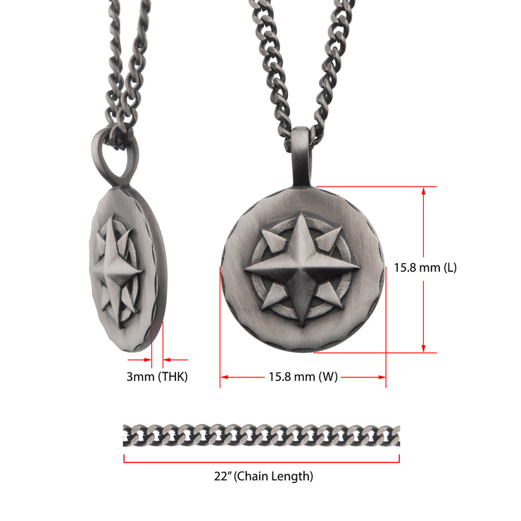 Gun Metal IP Engravable Compass Medallion Pendant with Chains for Grads