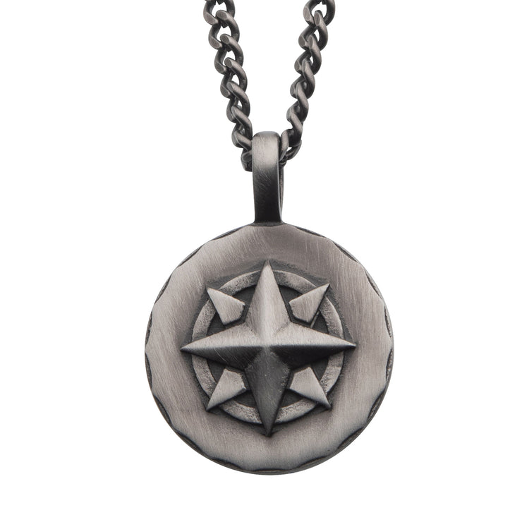Gun Metal IP Engravable Compass Medallion Pendant with Chains for Grads