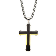Stainless Steel Black and Gold IP Cross Pendants with Chain