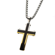 Stainless Steel Black and Gold IP Cross Pendants with Chain