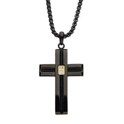 Black IP Steel Pendant with Golden Glint of Embedded Clear CZ Gems