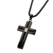 Black IP Steel Pendant with Golden Glint of Embedded Clear CZ Gems