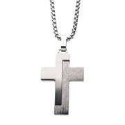 Modern Block-Textured Stainless Steel Cross Pendant