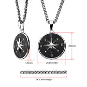 Stainless Steel & Black IP Engravable Compass Pendant with Chains for Grads