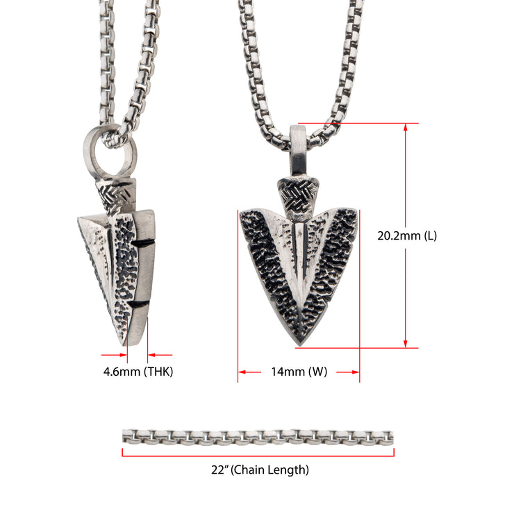 Antiqued Steel Arrowhead Pendant with Bold Box Chain