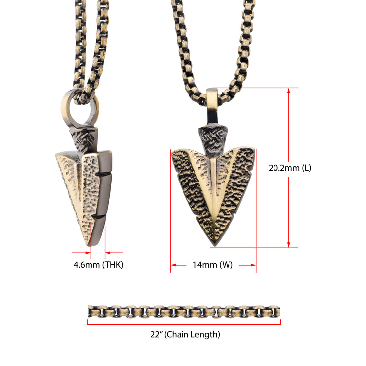 Antiqued Gold IP Arrowhead Pendant with Bold Box Chain