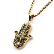 Gold IP with Hamsa Pendant, with Gold IP Bold Box Chain