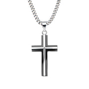 Black IP & Steel 3D Cross Pendant