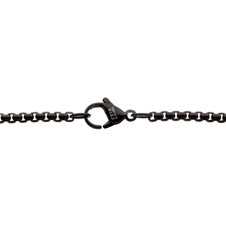 Matte Finish Black IP Steel Sandalwood Cross Pendant with CNC Set Black Spinel Crown Link Bail