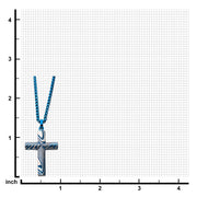 Blue IP Damascus Steel Cross Pendant