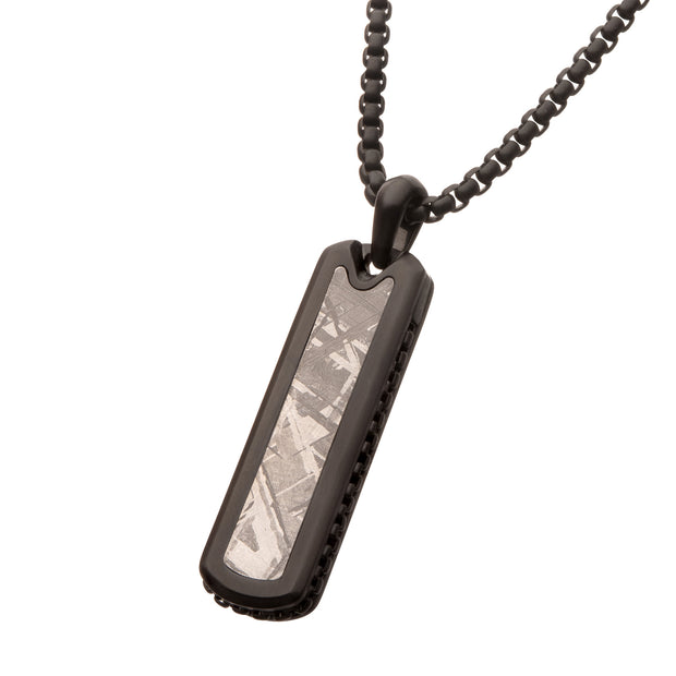 Black IP Steel Meteorite Dog Tag Pendant