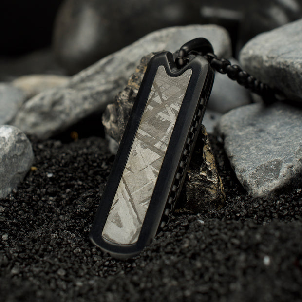 Black IP Steel Meteorite Dog Tag Pendant