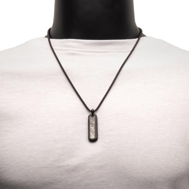 Black IP Steel Meteorite Dog Tag Pendant