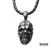 Stainless Steel Antique Silver Skull Head Pendant with Chain