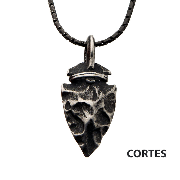 Gun Metal with Antiqued Finish Hammered Arrowhead Pendant with Chain