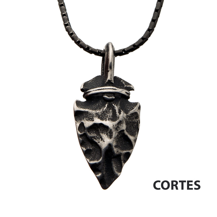 Gun Metal with Antiqued Finish Hammered Arrowhead Pendant with Chain