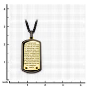 Two Tone with Lords Prayer & CNC Black CZ Gem Dog Tag Pendant with Chain