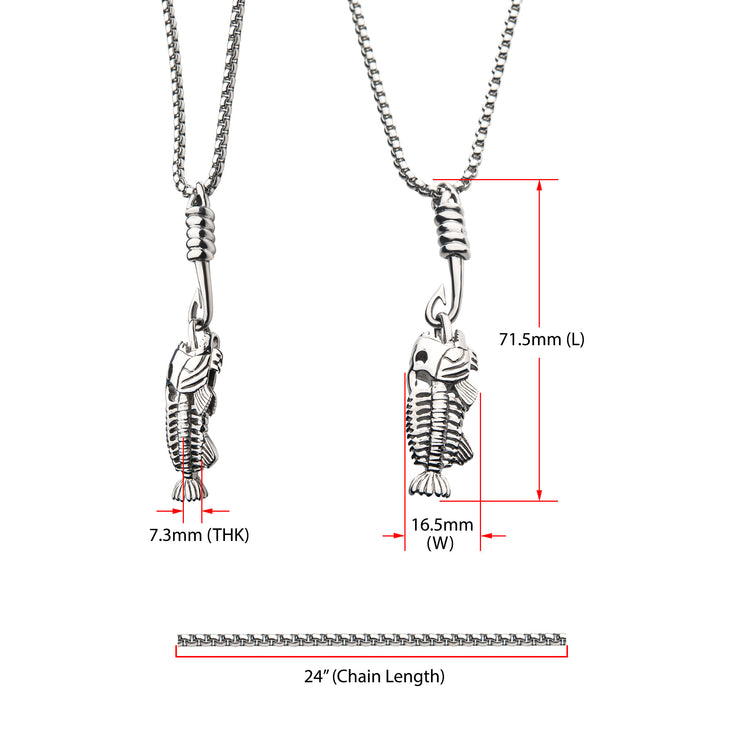 Polished Steel Fishbone Pendant with Hook & Box Chain