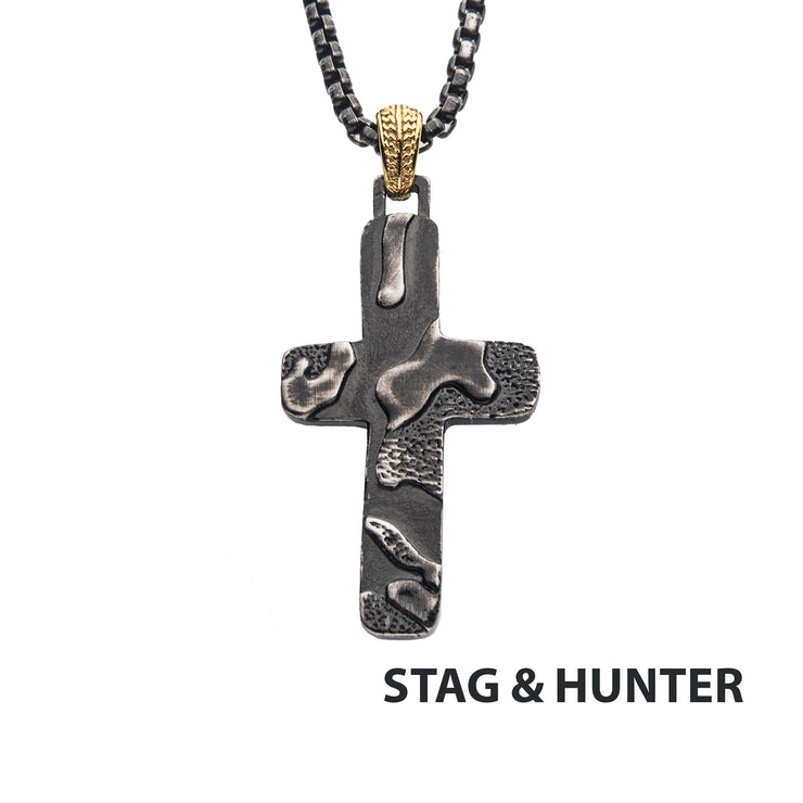 Gun Metal IP 3D Canyon Pattern Pendant with Box Chain
