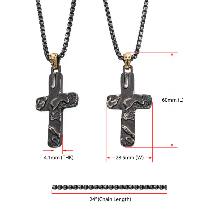 Gun Metal IP 3D Canyon Pattern Pendant with Box Chain